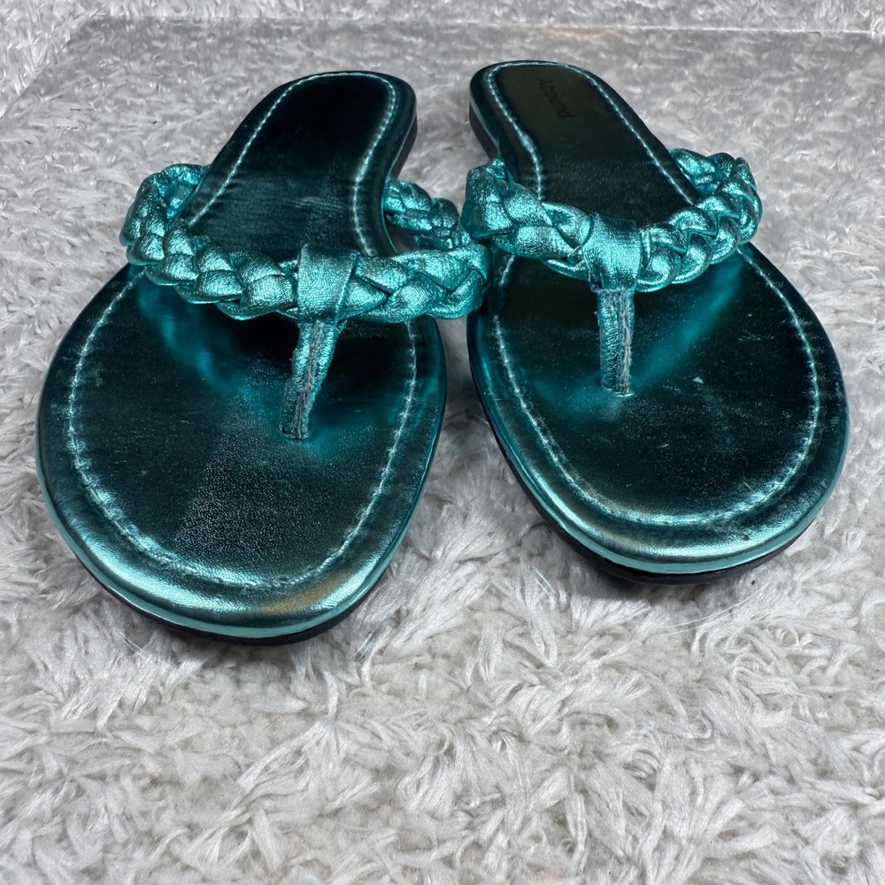 Abound Sandals Women's 8 Teal Metallic Braided Thong Flip Flop Sandals Boho Glam - Picture 2 of 10